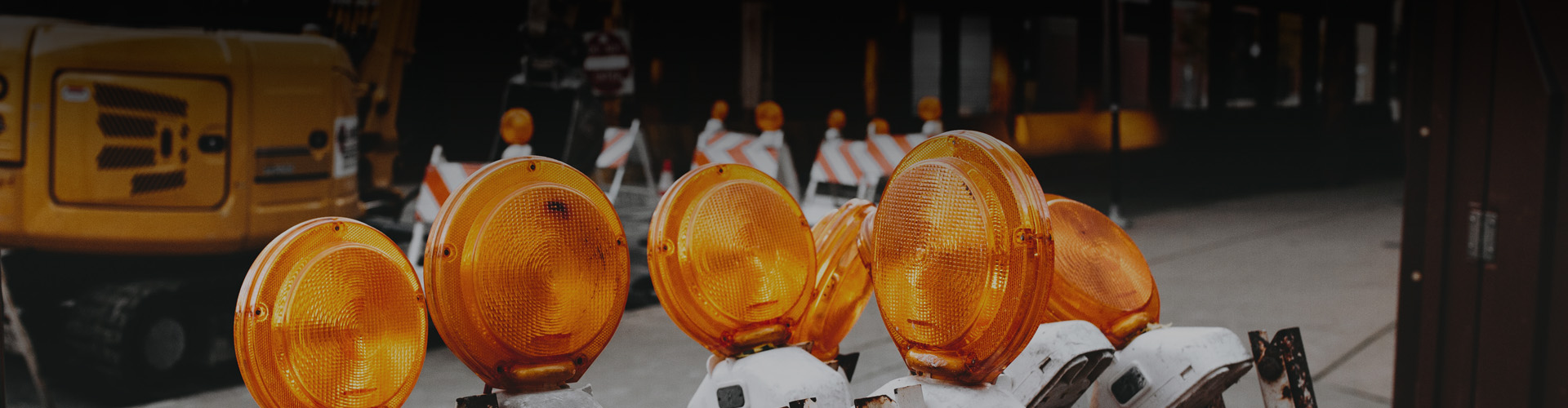 Closeup photo of warning lights for road construction