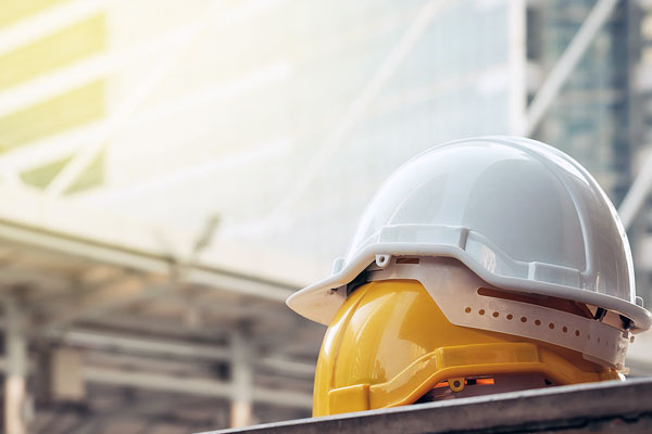 A photo of construction hard hats