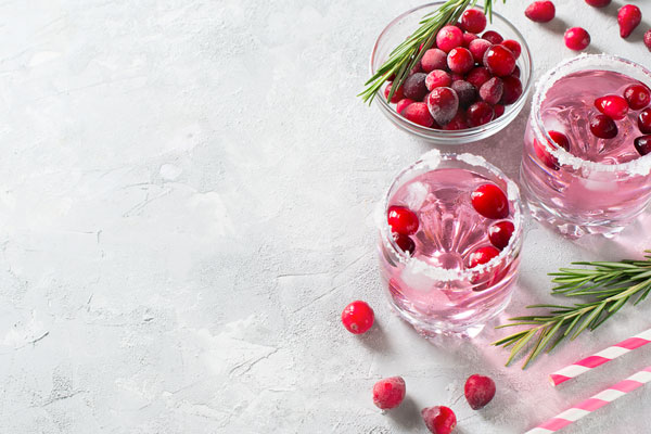 Photo of artfully arranged holiday drinks with booze or alcohol