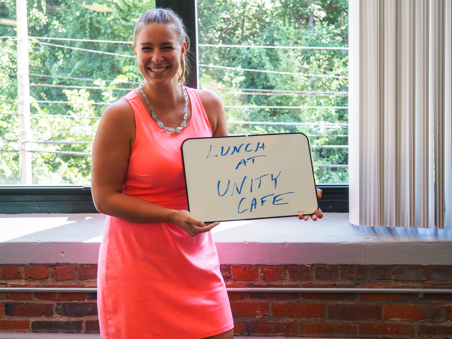 Why should YOU join the team? Jessica Thamm, Account Manager in Manchester NH, thinks lunch at Unity Café is a good reason. (Highly recommended)!