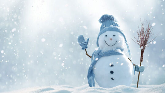 Photo of a snowman in a winter storm